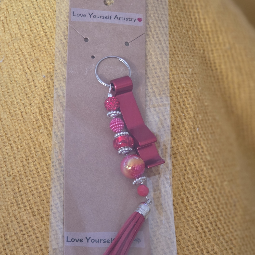 Red Keychain Or Purse Charm & Bottle Opener Accessory